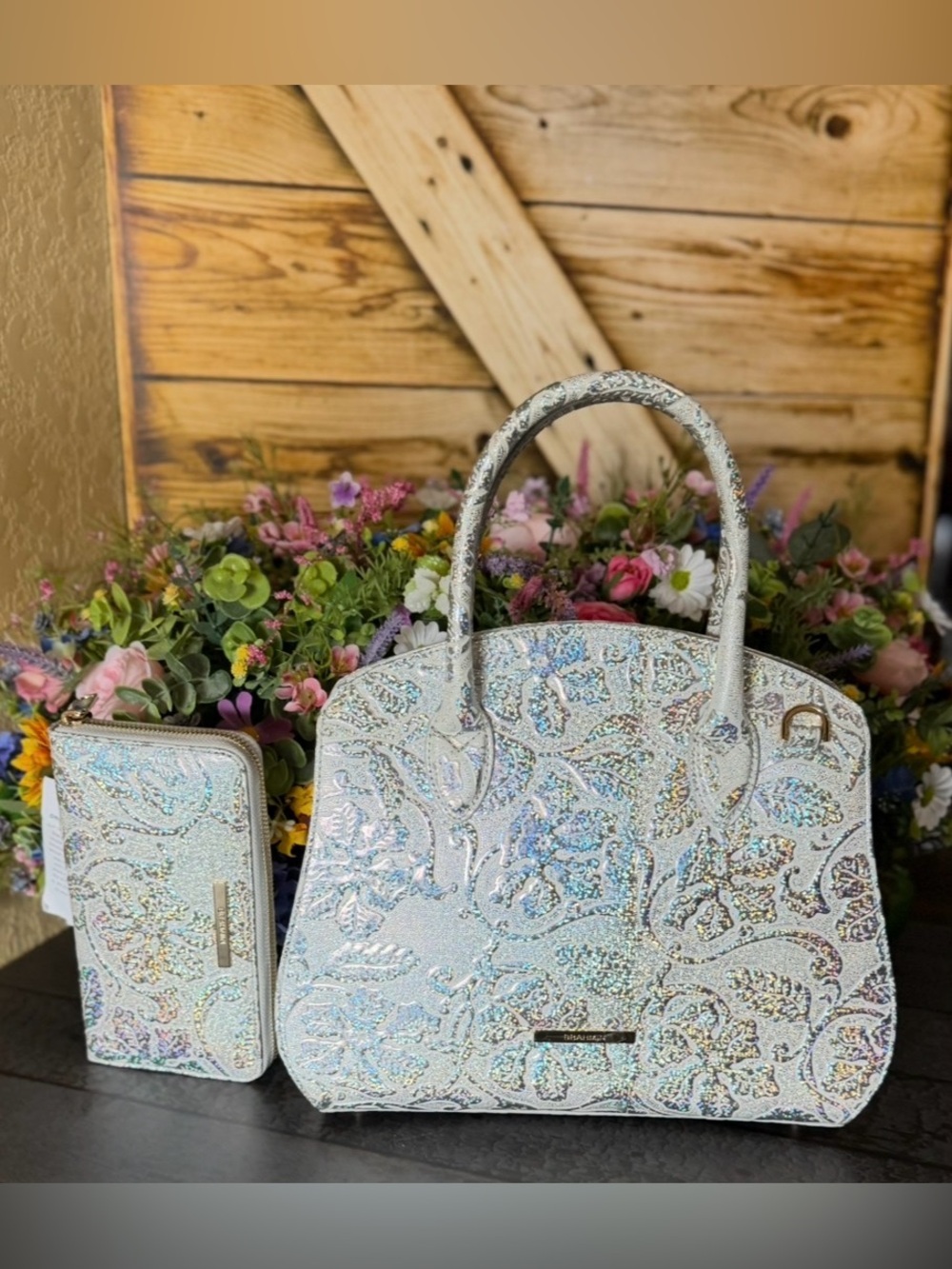Brahmin Rosetta Chrome Estonia with SURI Wallet SET NWT ONE OF a KIND REFLECTIVE - Picture 12 of 16
